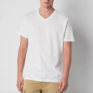 Arizona Mens V Neck Short Sleeve T-Shirt, White Sz M